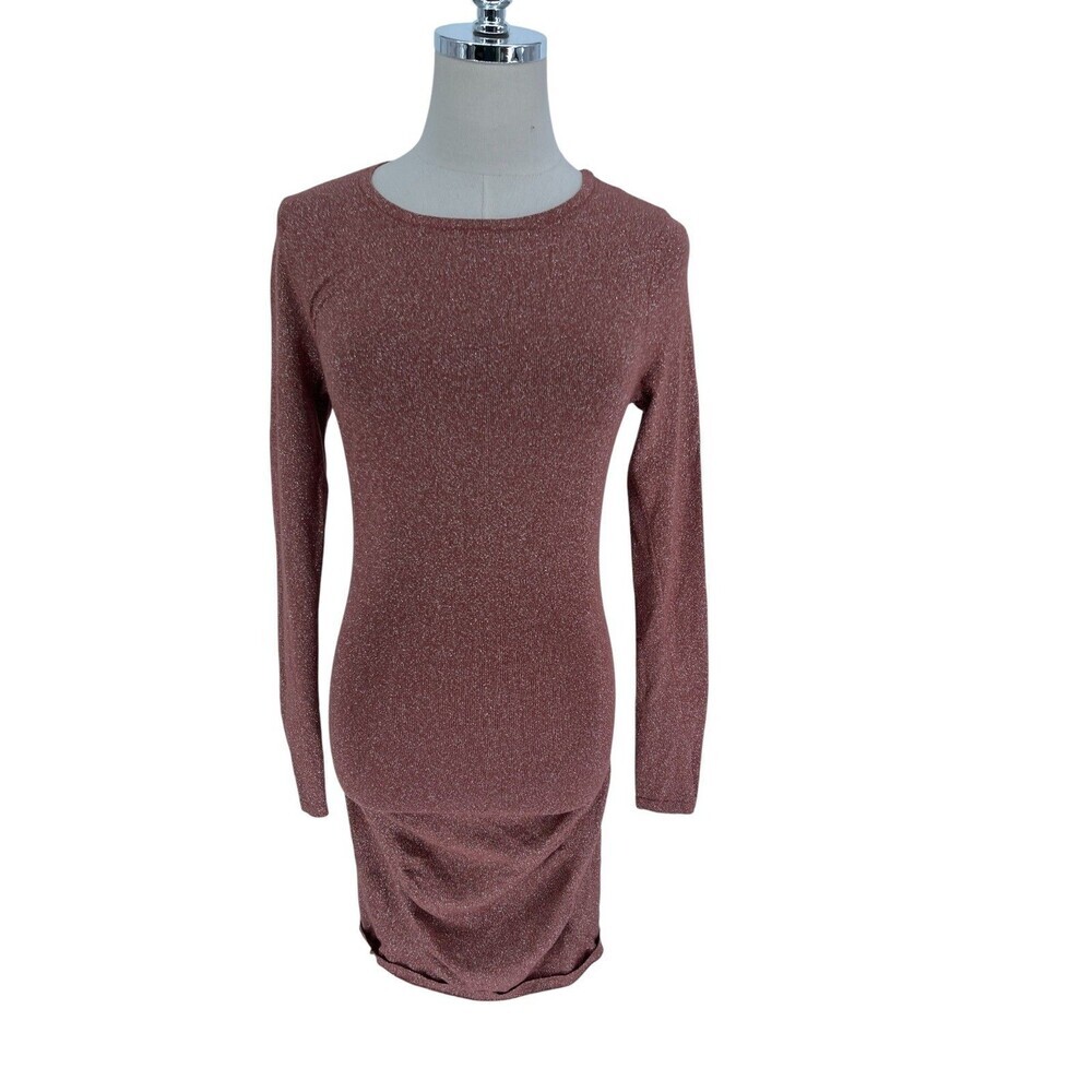 Express Dress Women's Size XS Copper Metallic Knit Ruched Long Sleeve Mini